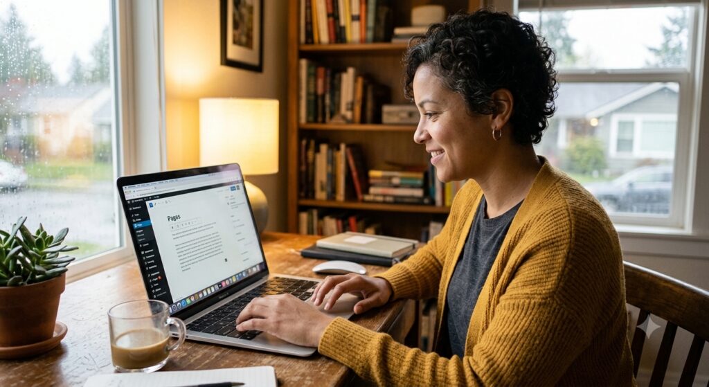 Person on their laptop in their office editing their website
