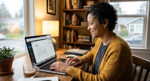 Person on their laptop in their office editing their website