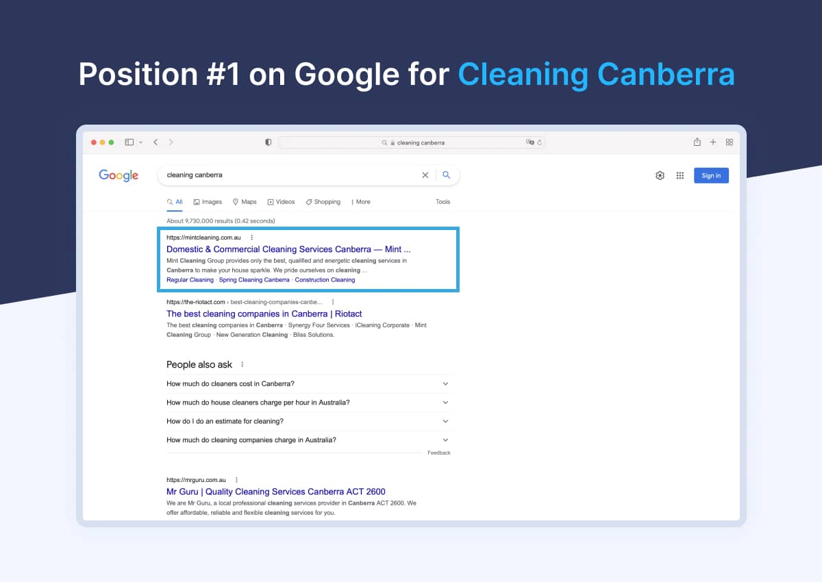 Mint Cleaning Google Position 1 SEO
