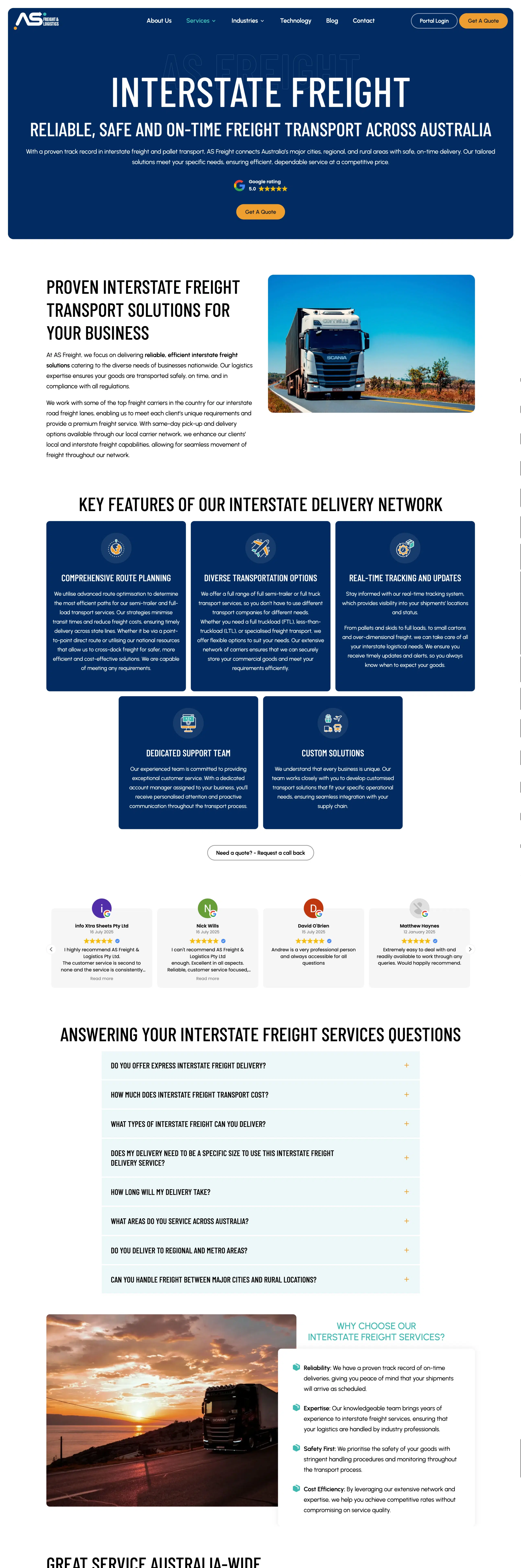 AS Freight Interstate Freight Service Page