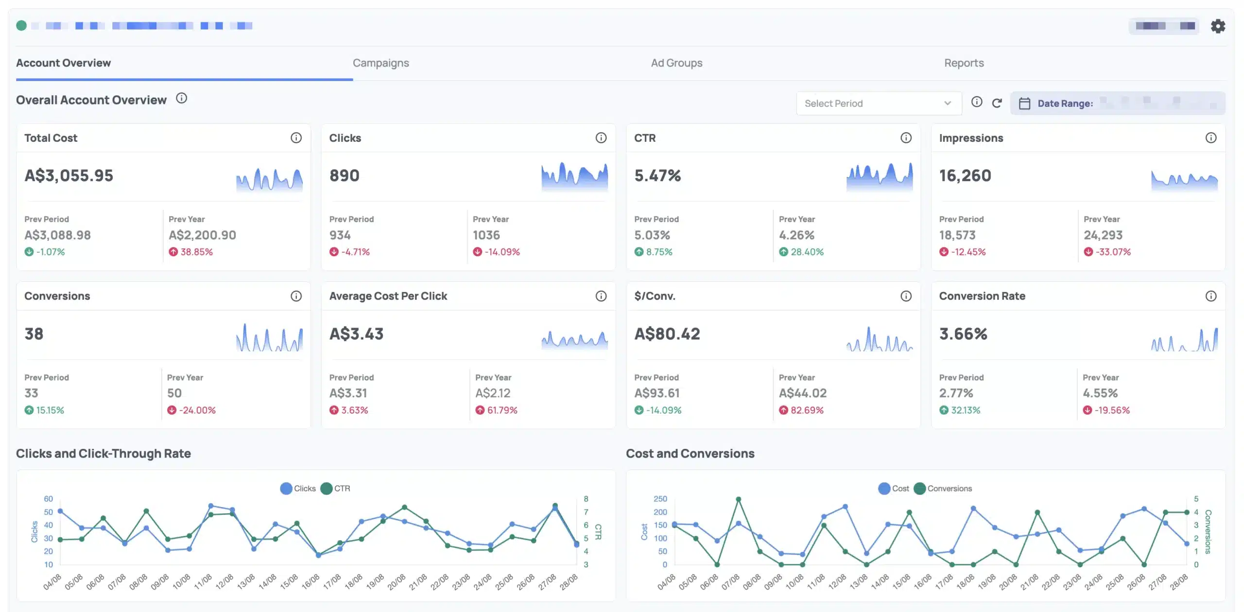 Google Ads Performance Dashboard Screenshot - SGD