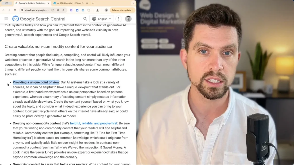 Simon Kelly explaining Google's guide to generative AI website optimisation