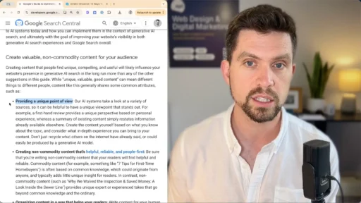 Simon Kelly explaining Google's guide to generative AI website optimisation
